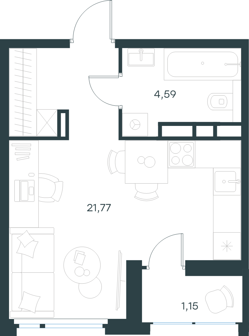 Студия 27,5 м²