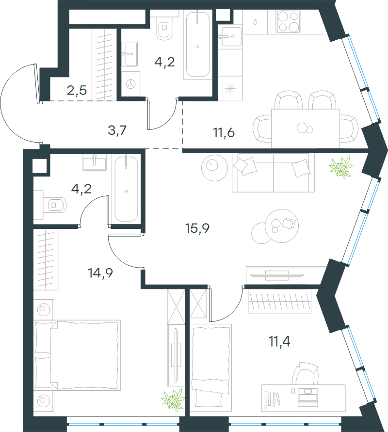 3 ккв 68,4 м²