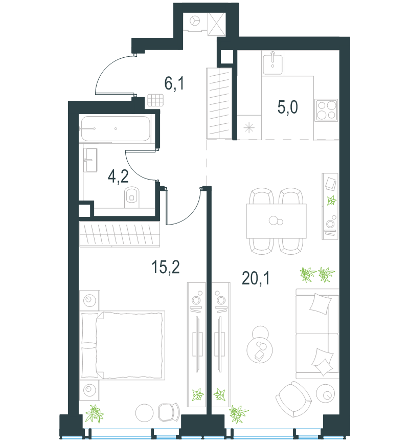2 ккв (Евро) 50,7 м²