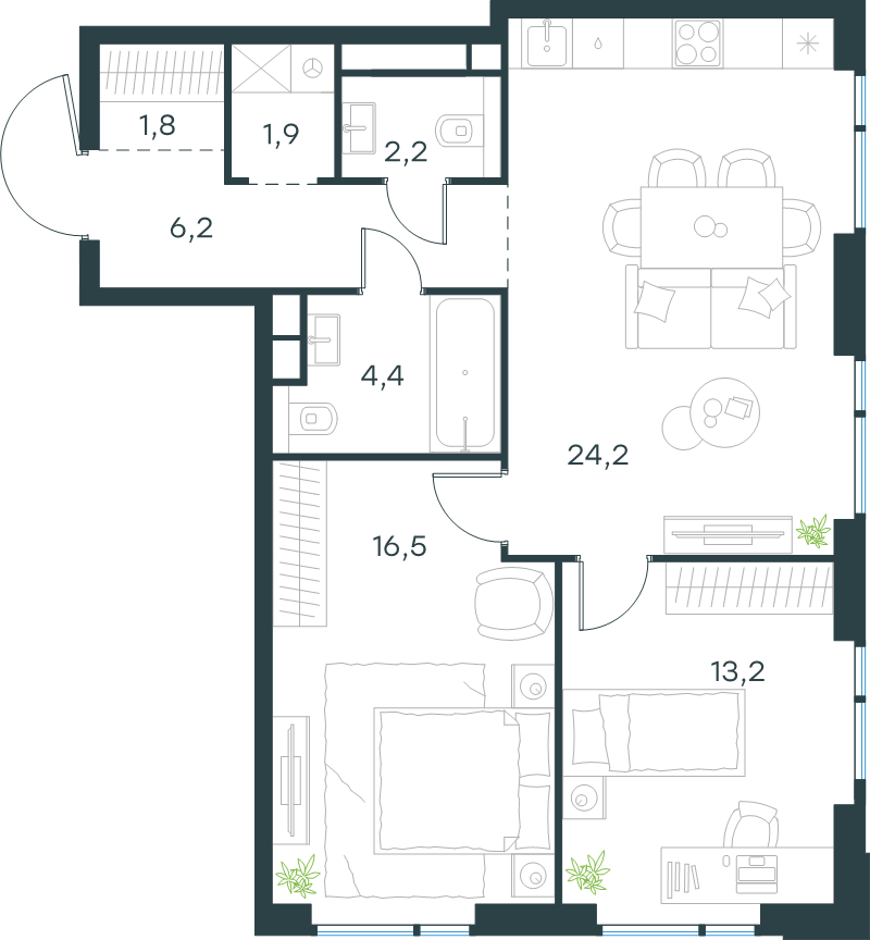 3 ккв (Евро) 70,4 м²