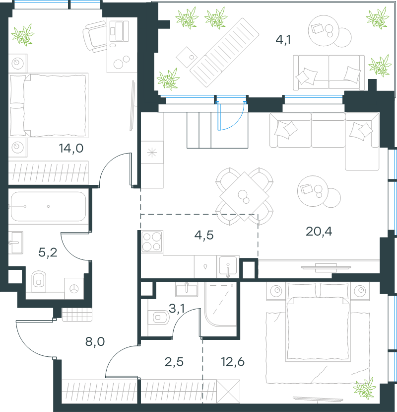 3 ккв (Евро) 74,4 м²