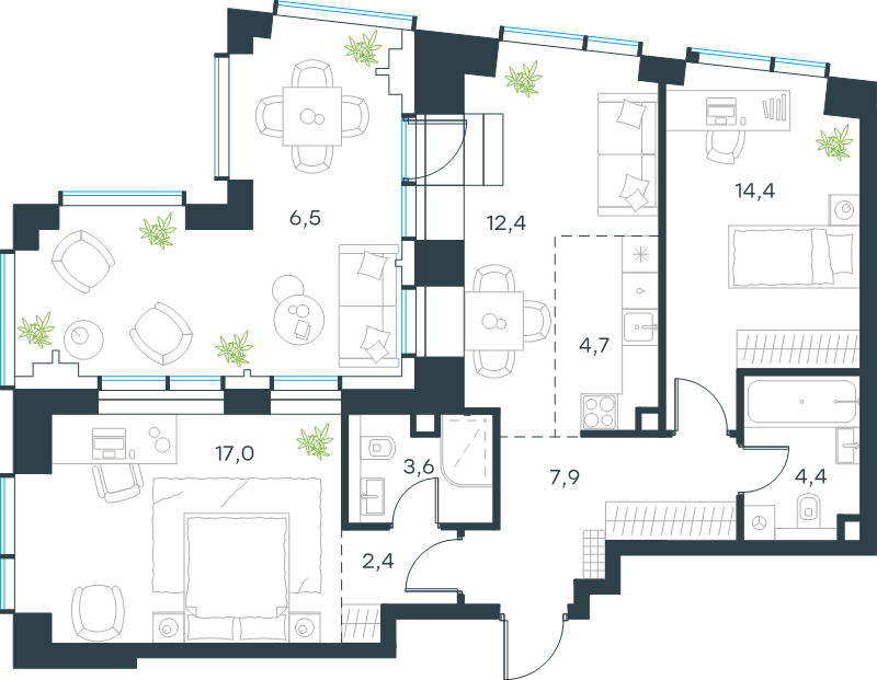 3 ккв (Евро) 73,3 м²