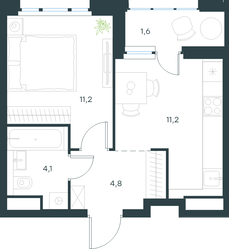 1 ккв 32,9 м²