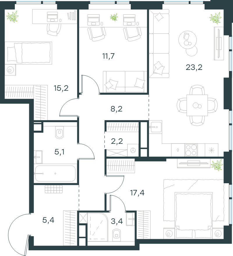 4 ккв (Евро) 91,8 м²