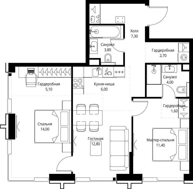 3 ккв (Евро) 68,7 м²
