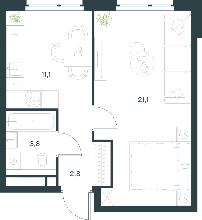 1 ккв 38,8 м²