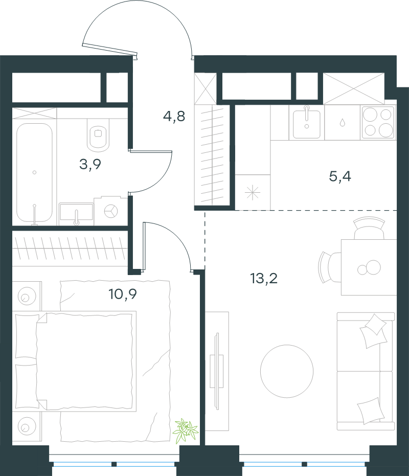 2 ккв (Евро) 38,2 м²