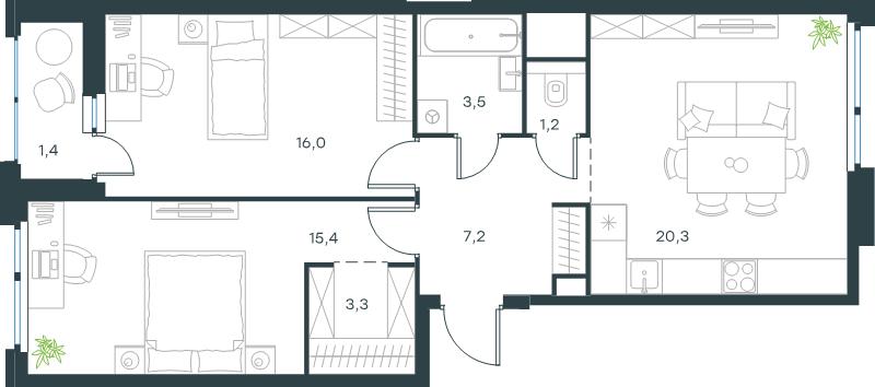 3 ккв (Евро) 68,3 м²