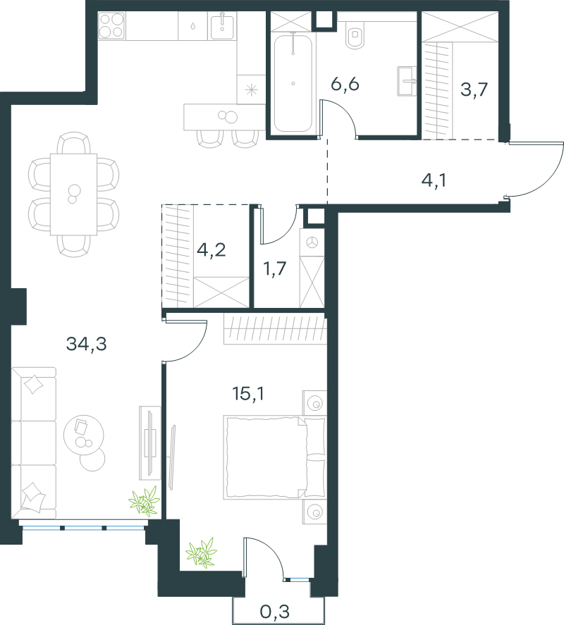 2 ккв (Евро) 70 м²