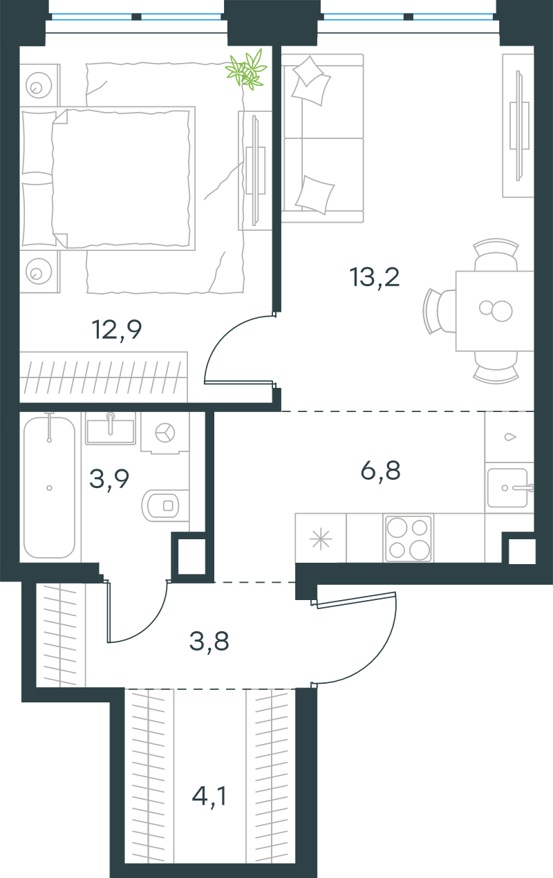 2 ккв (Евро) 44,7 м²