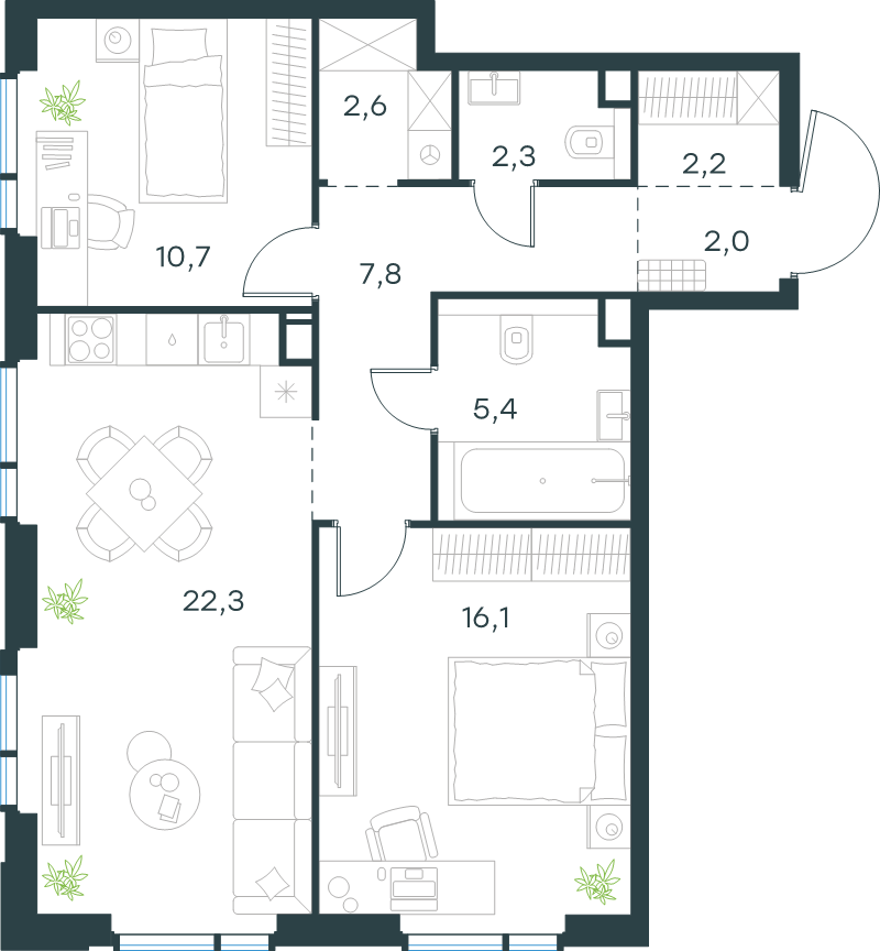 3 ккв (Евро) 71,4 м²