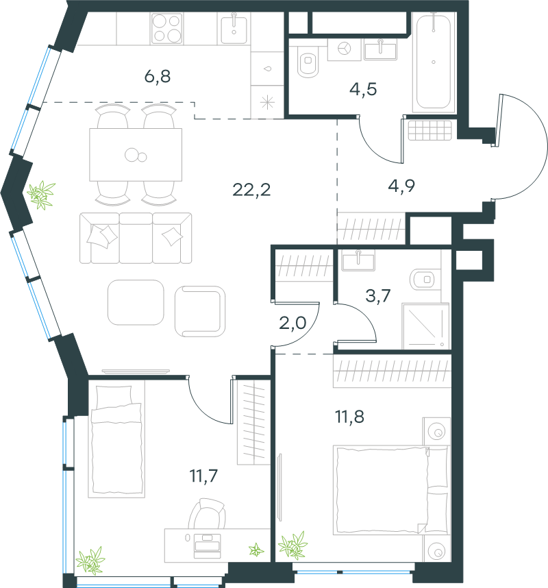 3 ккв (Евро) 67,6 м²