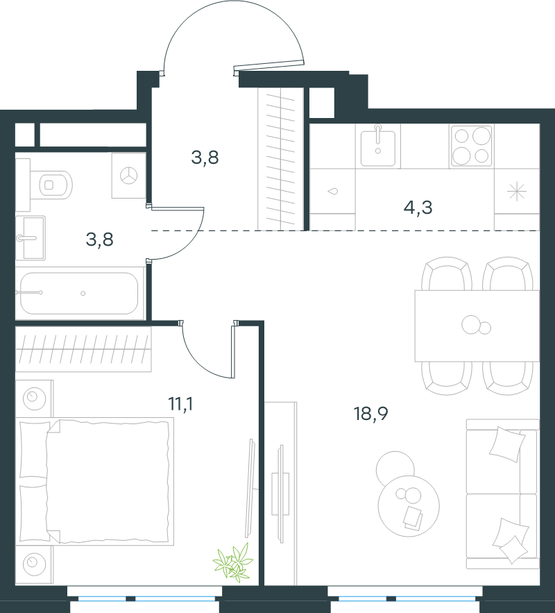 2 ккв (Евро) 41,9 м²