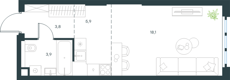 Студия 31,7 м²