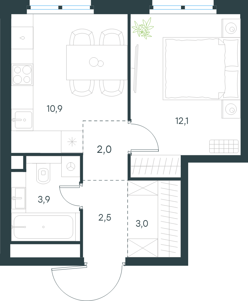 1 ккв 34,4 м²
