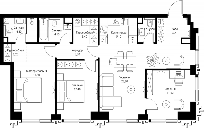 4 ккв (Евро) 91,2 м²