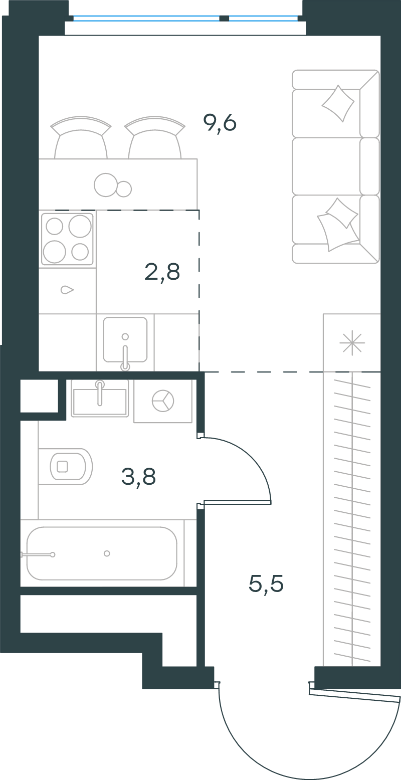 Студия 21,7 м²