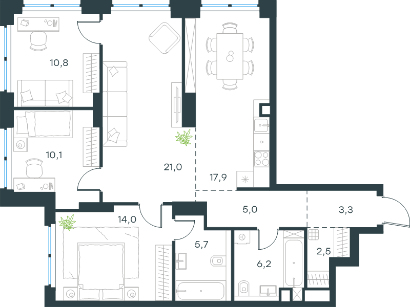 4 ккв (Евро) 96,6 м²