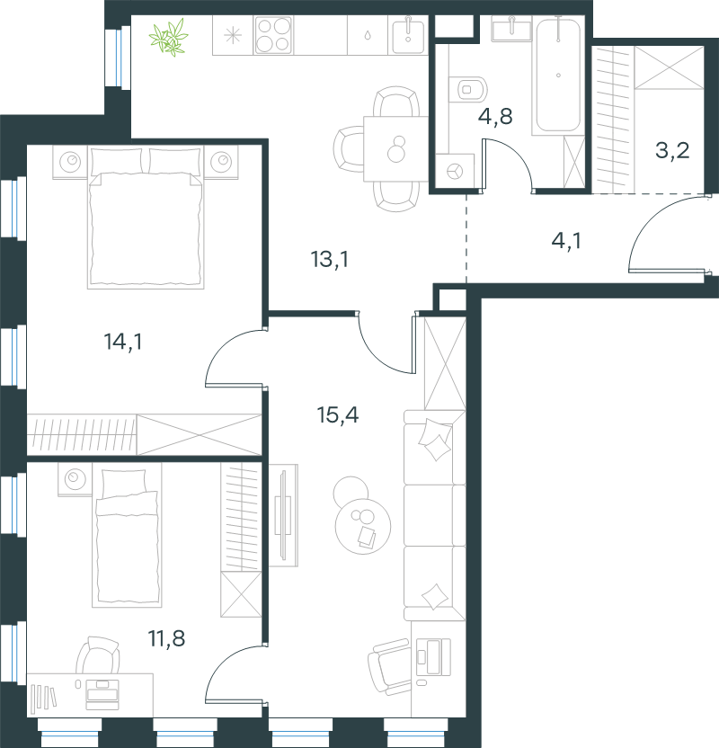 3 ккв 66,5 м²