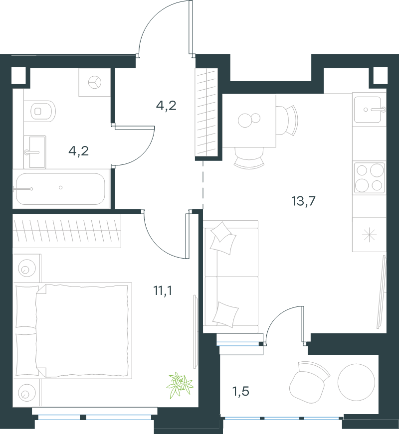 1 ккв 34,7 м²