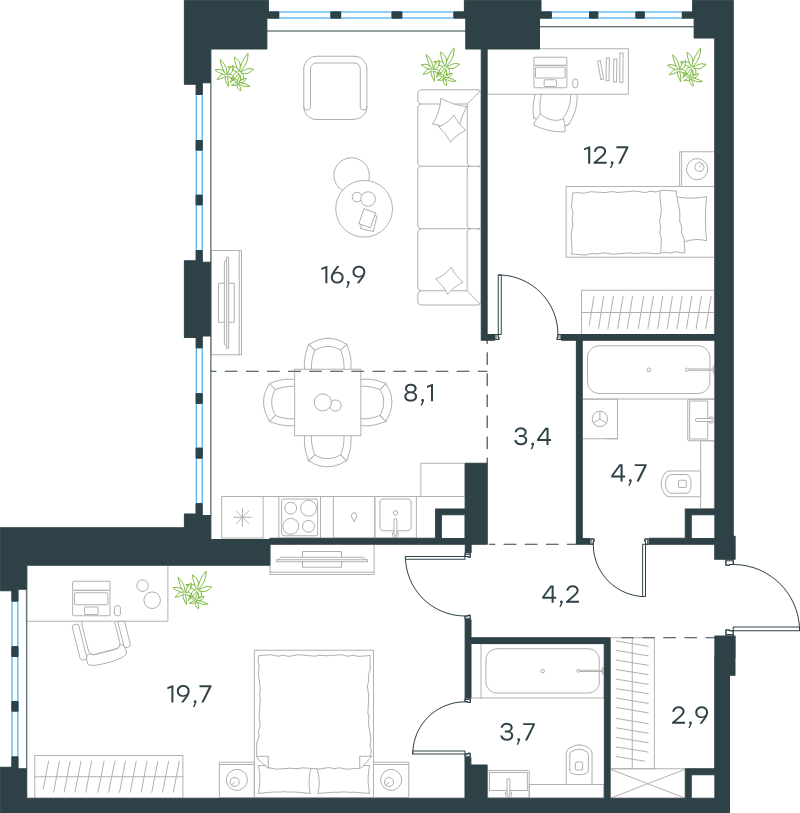3 ккв (Евро) 76,3 м²