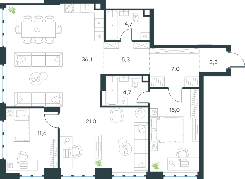 3 ккв (Евро) 107,7 м²