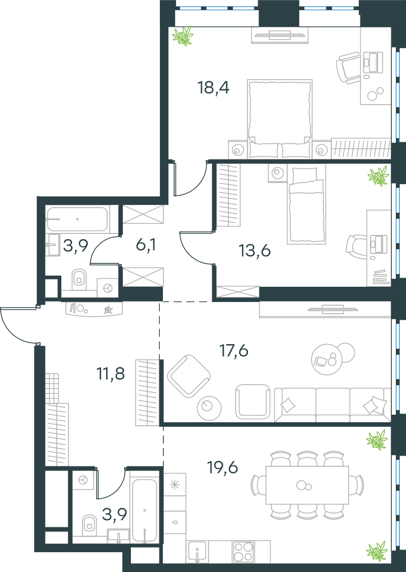 4 ккв (Евро) 94,9 м²