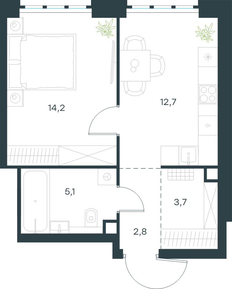 1 ккв 38,5 м²