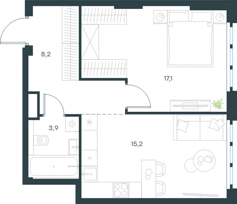 2 ккв (Евро) 44,4 м²