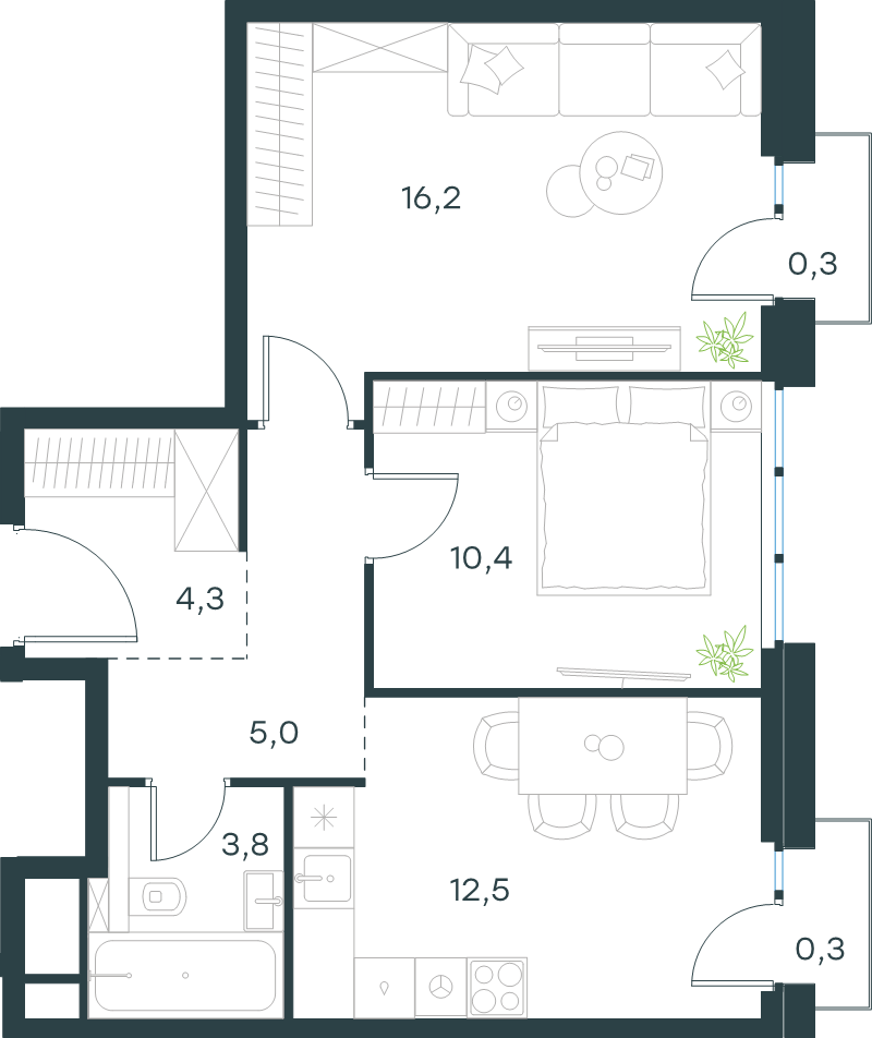 2 ккв 52,8 м²