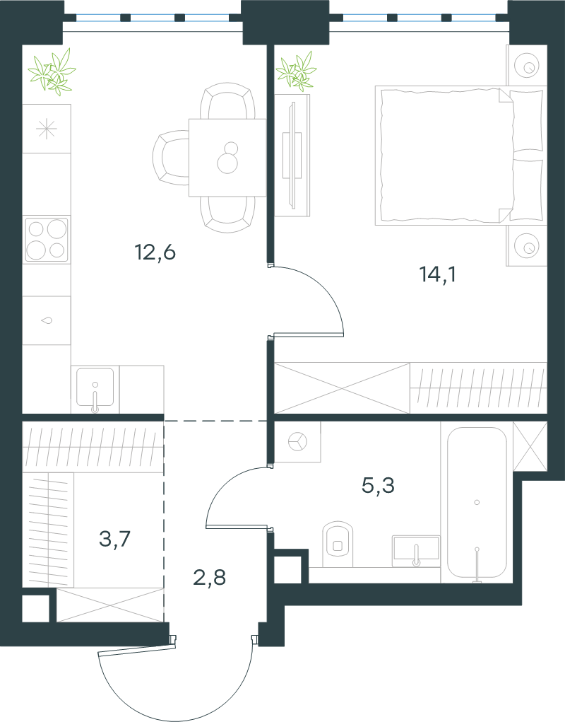 1 ккв 38,5 м²