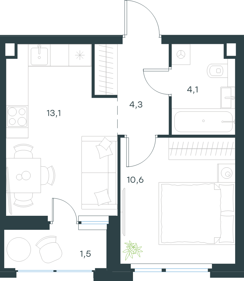 1 ккв 33,6 м²