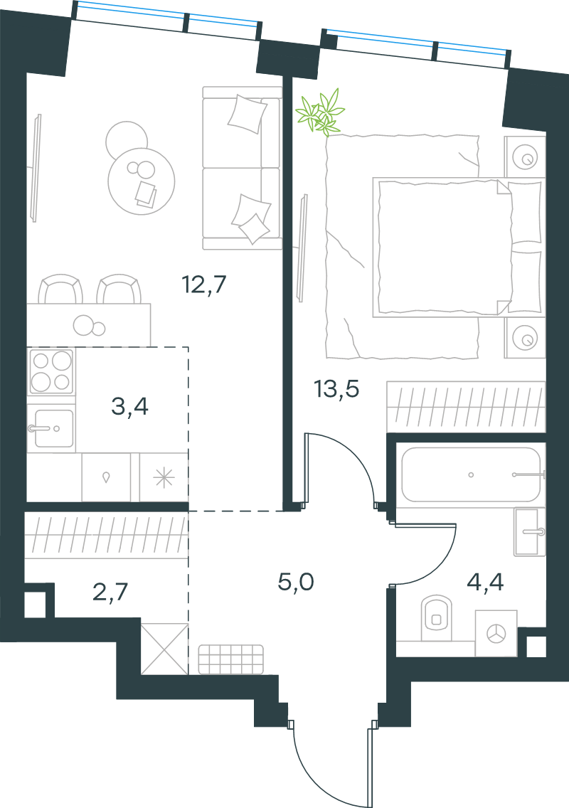 2 ккв (Евро) 41,7 м²