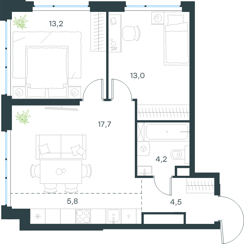 3 ккв (Евро) 58,4 м²