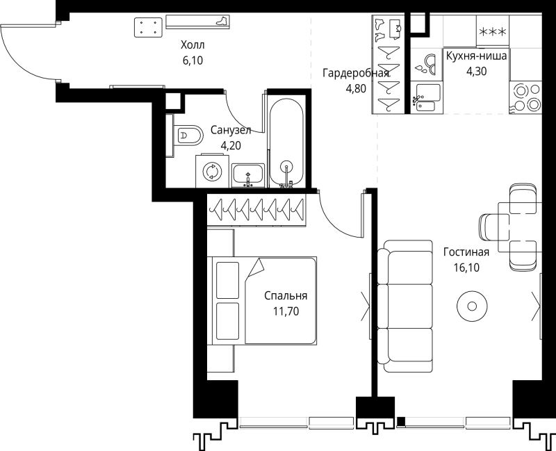 2 ккв (Евро) 47,2 м²