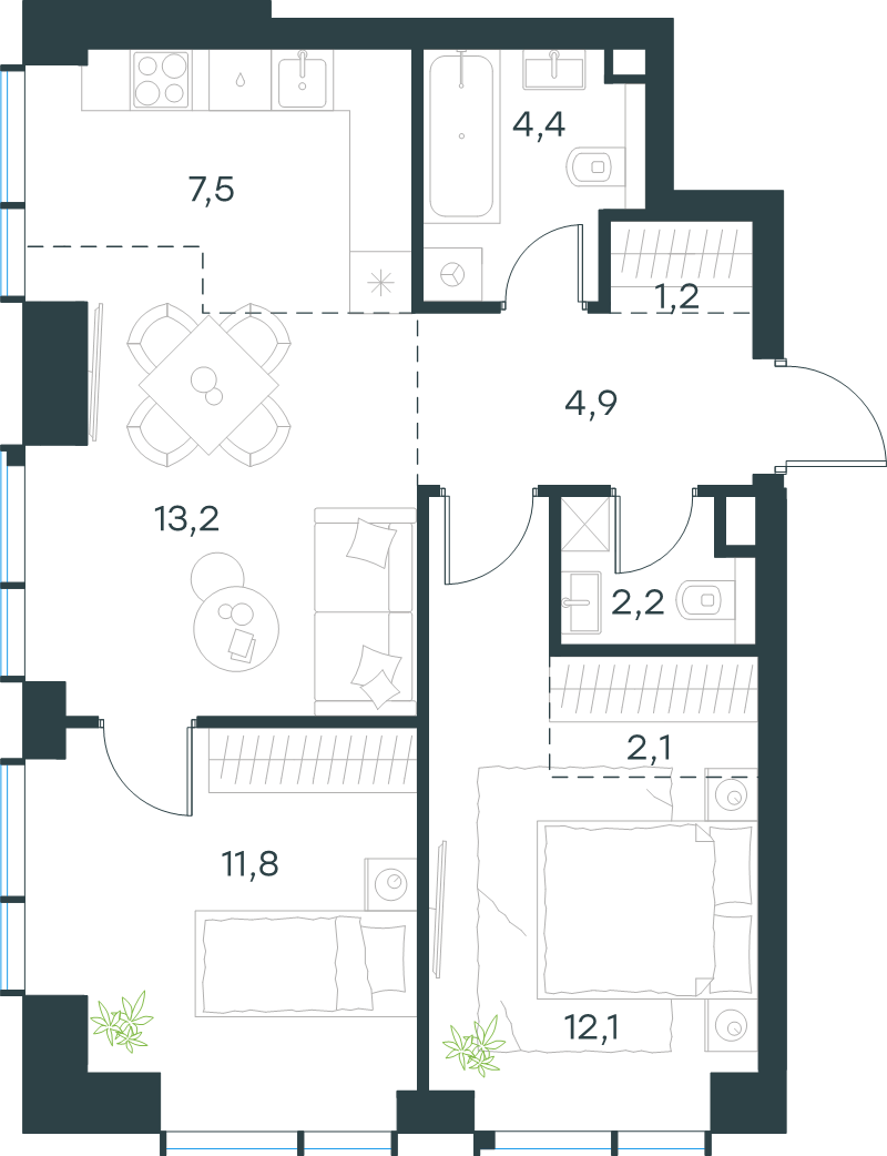 3 ккв (Евро) 59,4 м²