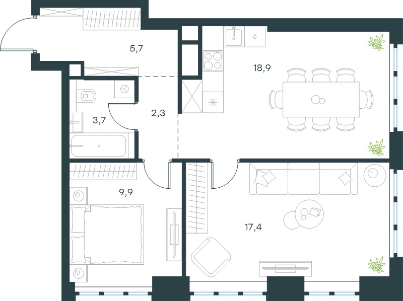 3 ккв (Евро) 57,9 м²