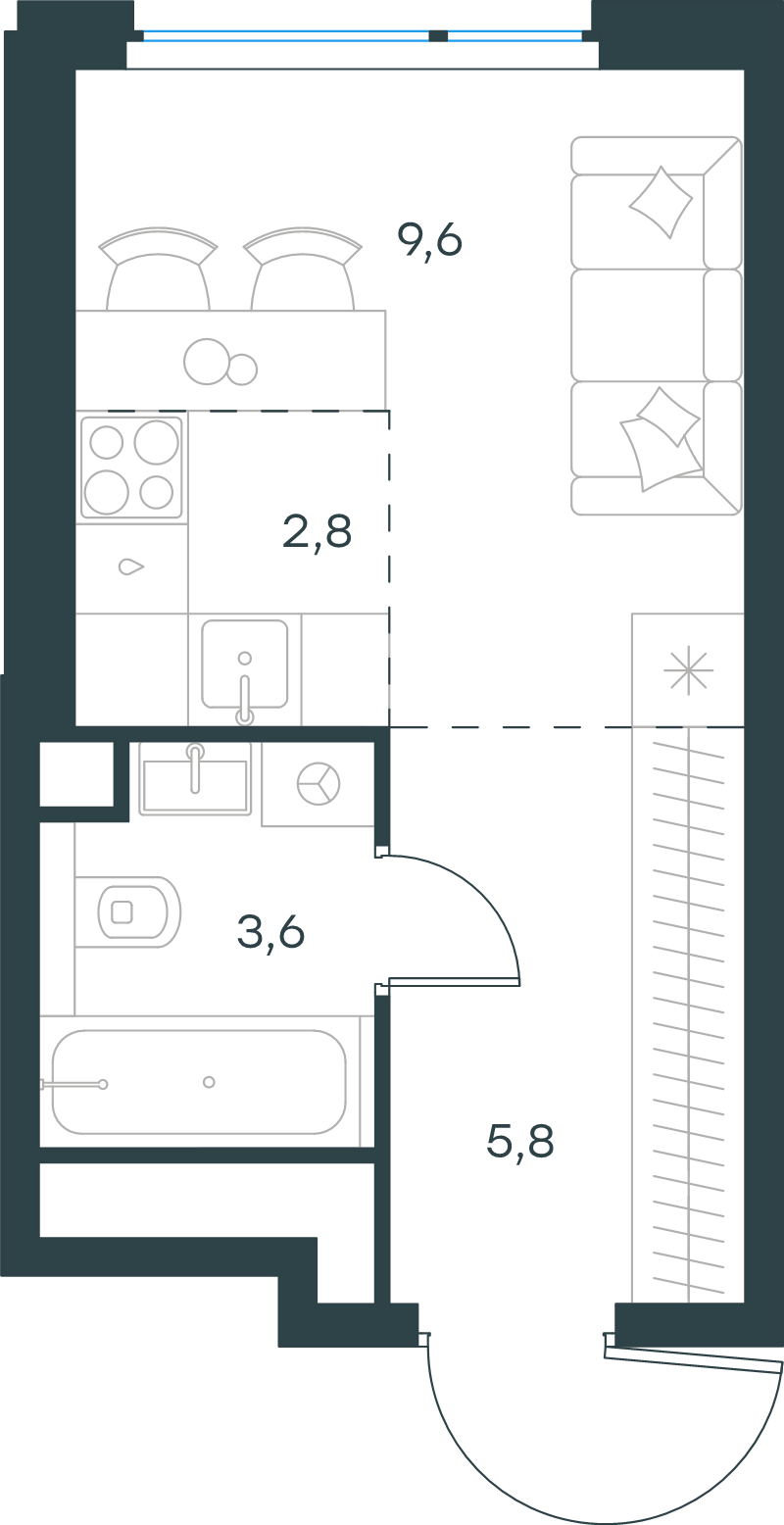 Студия 21,8 м²