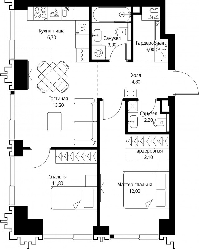 3 ккв (Евро) 58,9 м²
