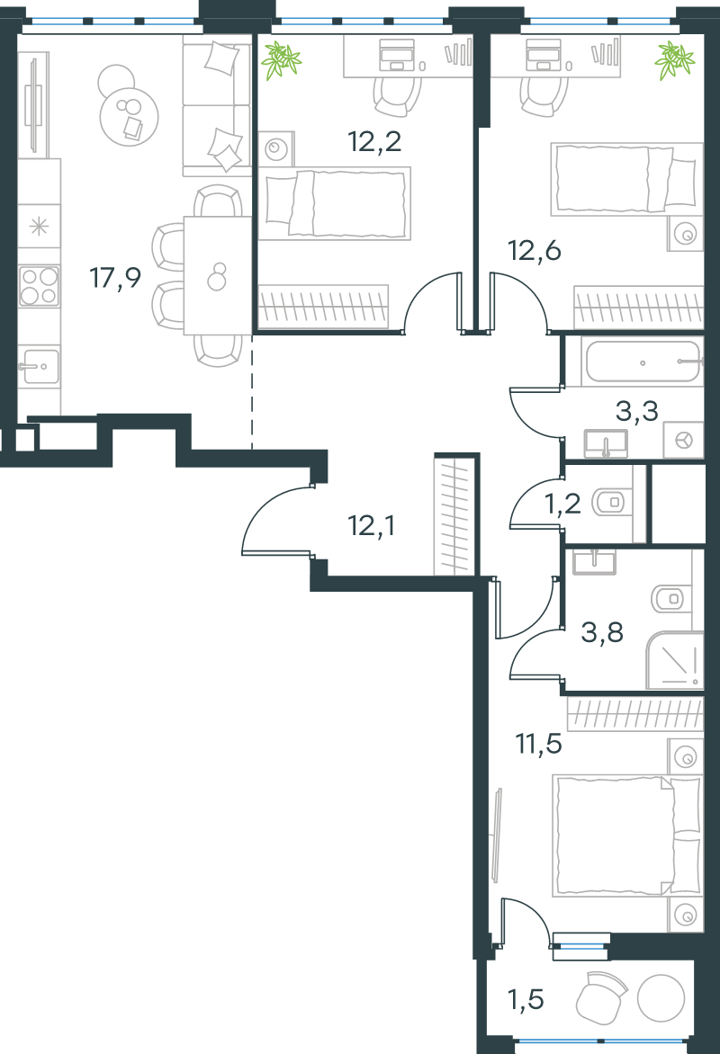 4 ккв (Евро) 76,1 м²