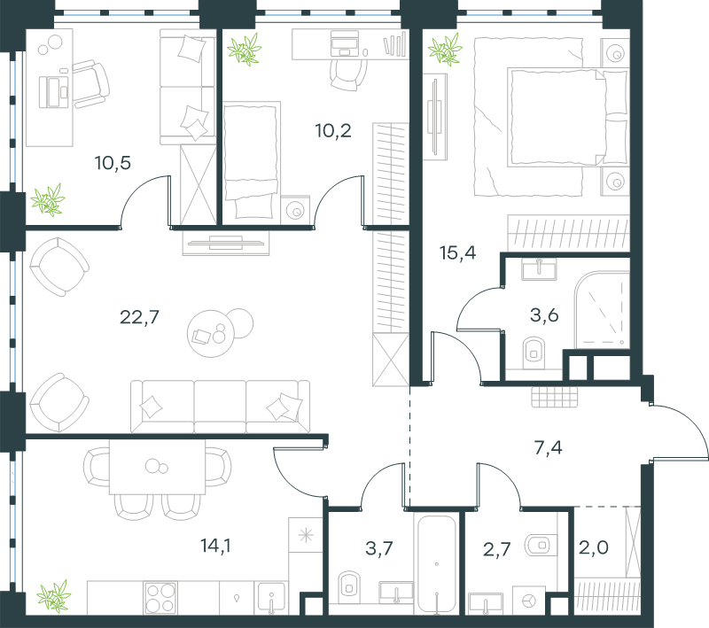 4 ккв 92,3 м²