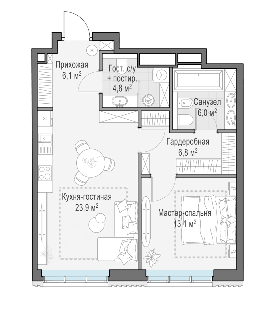 2 ккв (Евро) 60,7 м²