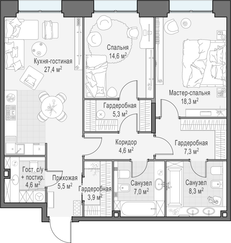 3 ккв (Евро) 106,8 м²