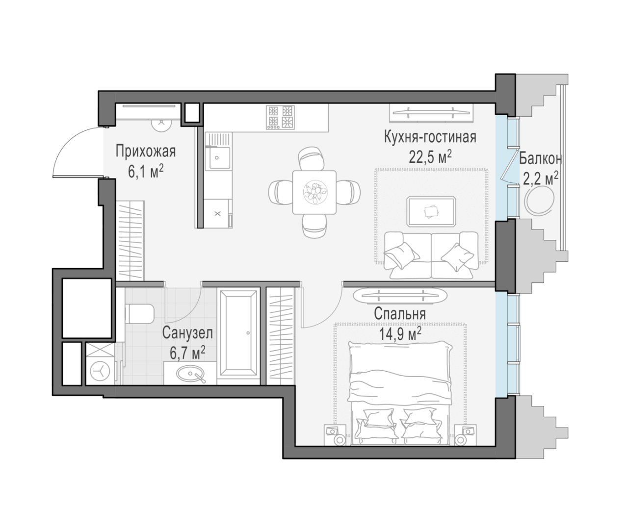 2 ккв (Евро) 50,9 м²