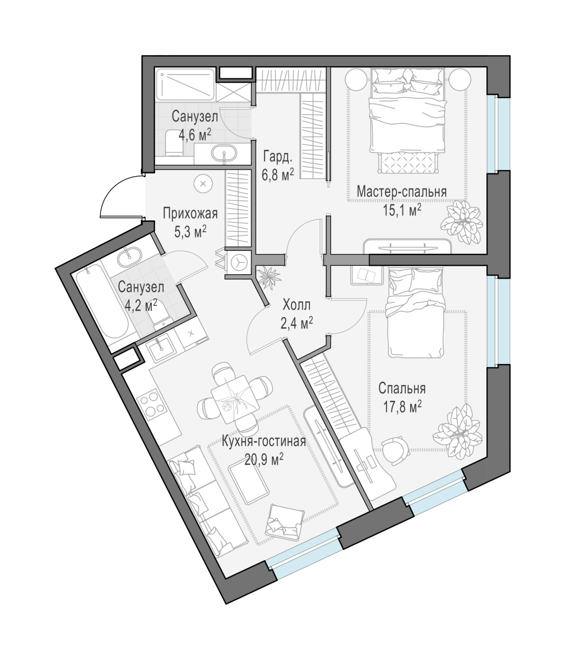 2 ккв (Евро) 78,6 м²