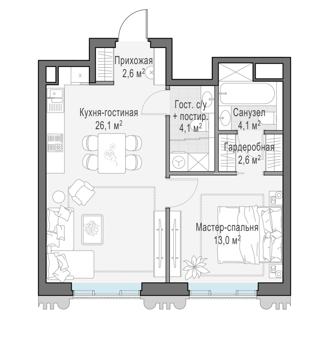 2 ккв (Евро) 52 м²