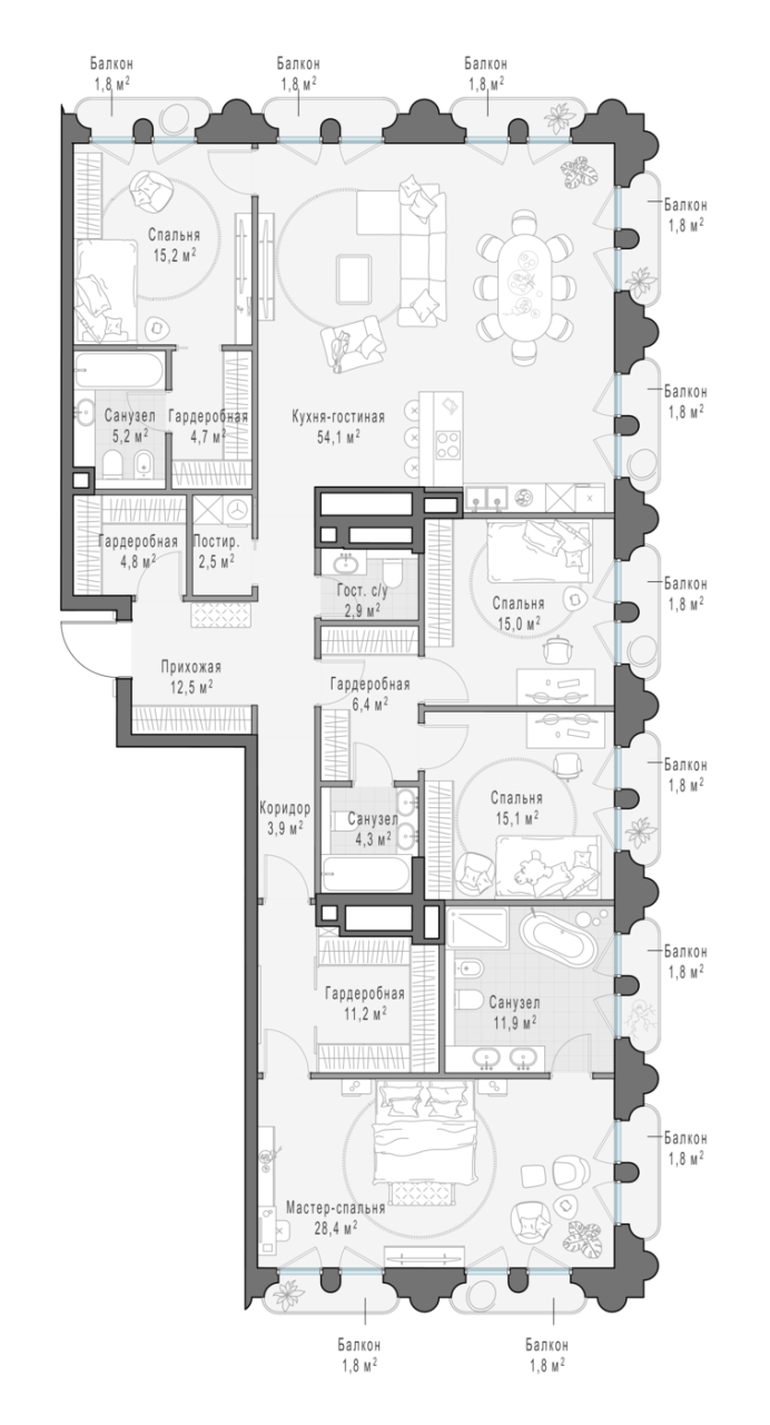 5 ккв (Евро) 206,6 м²