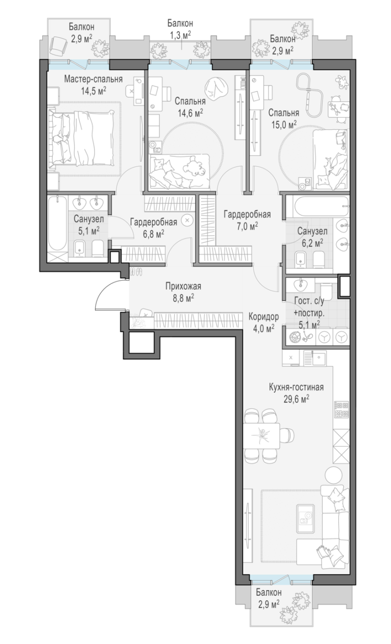 4 ккв (Евро) 122,1 м²