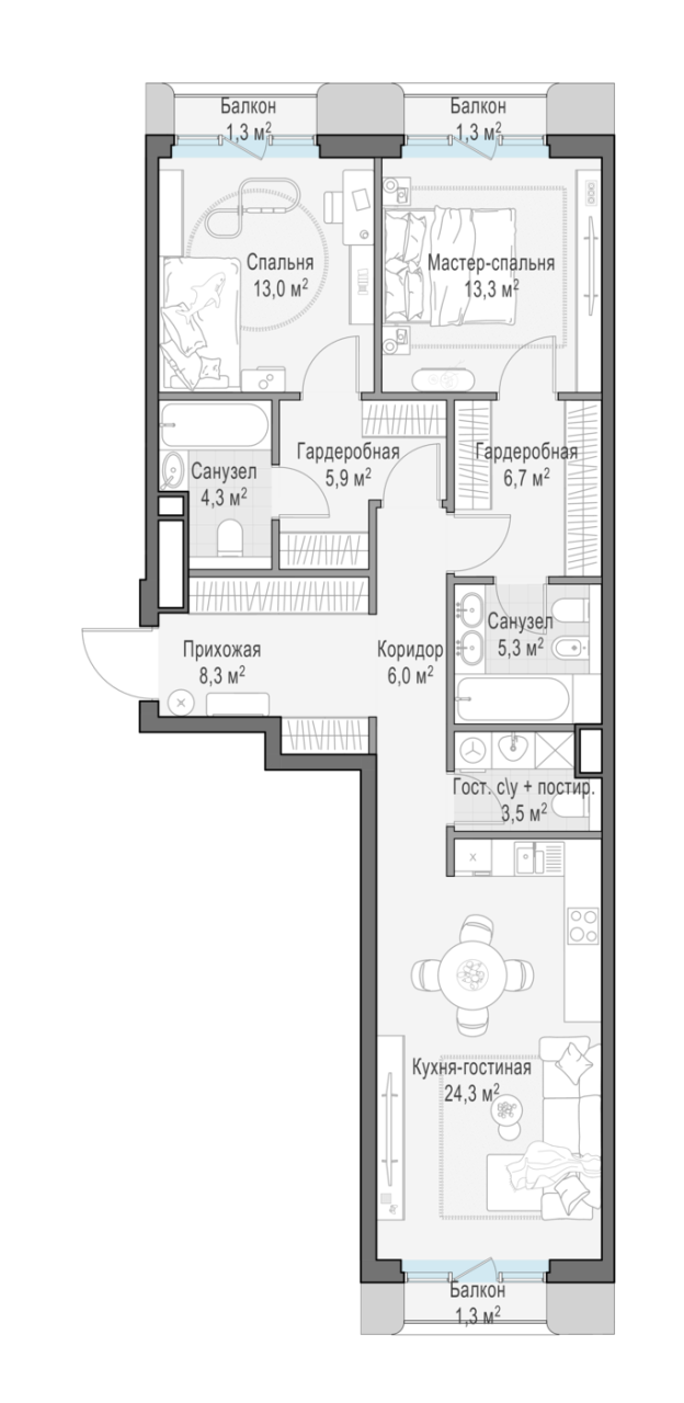 3 ккв (Евро) 92,3 м²