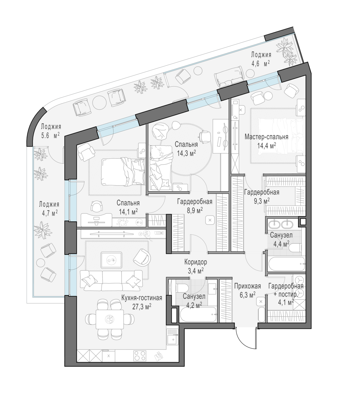 4 ккв (Евро) 126,7 м²